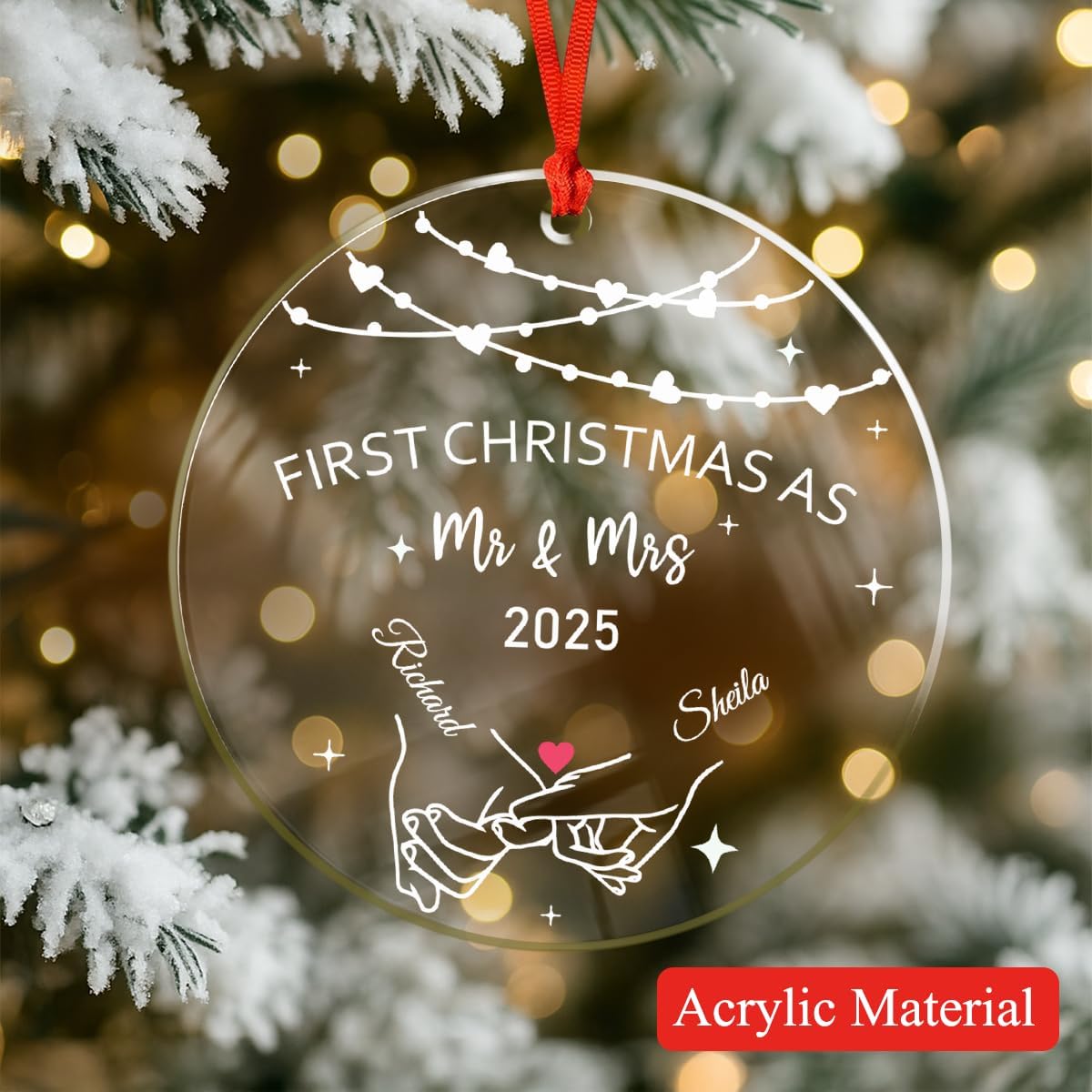 Personalized Christmas Ornaments with Names, Couple Glass Ornament, Custom Wedding Gifts for Couples 2025, Wedding Gift Ideas for Newly Wed Couple, Bride, Bridal Shower, Future Mr & Mrs (C5)
