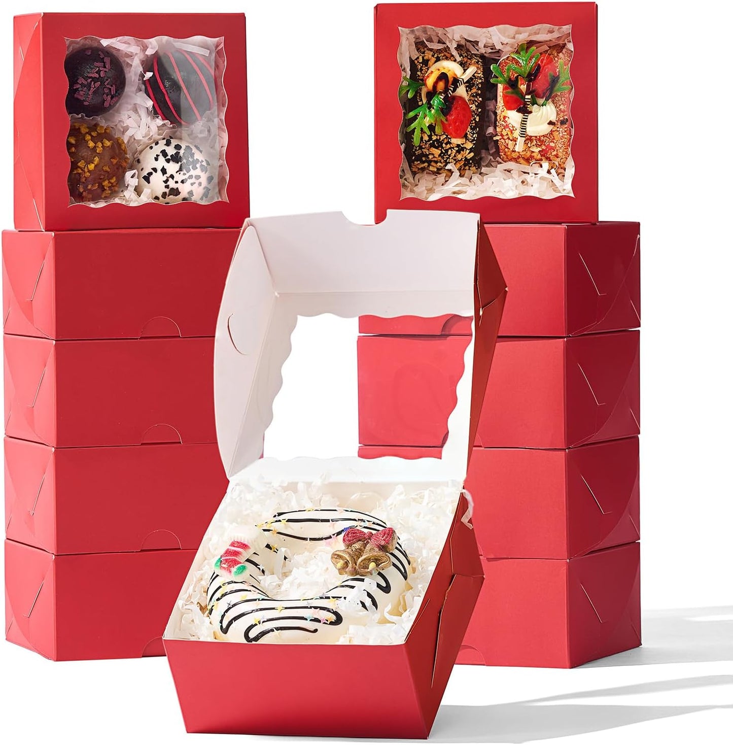 100-Pack 4x4x2 Classic Red Bakery Boxes - Treat/Cookie/Truffle Boxes for Mini Cakes, Pies & Cinnamon Rolls - Wedding Party Favor Packaging