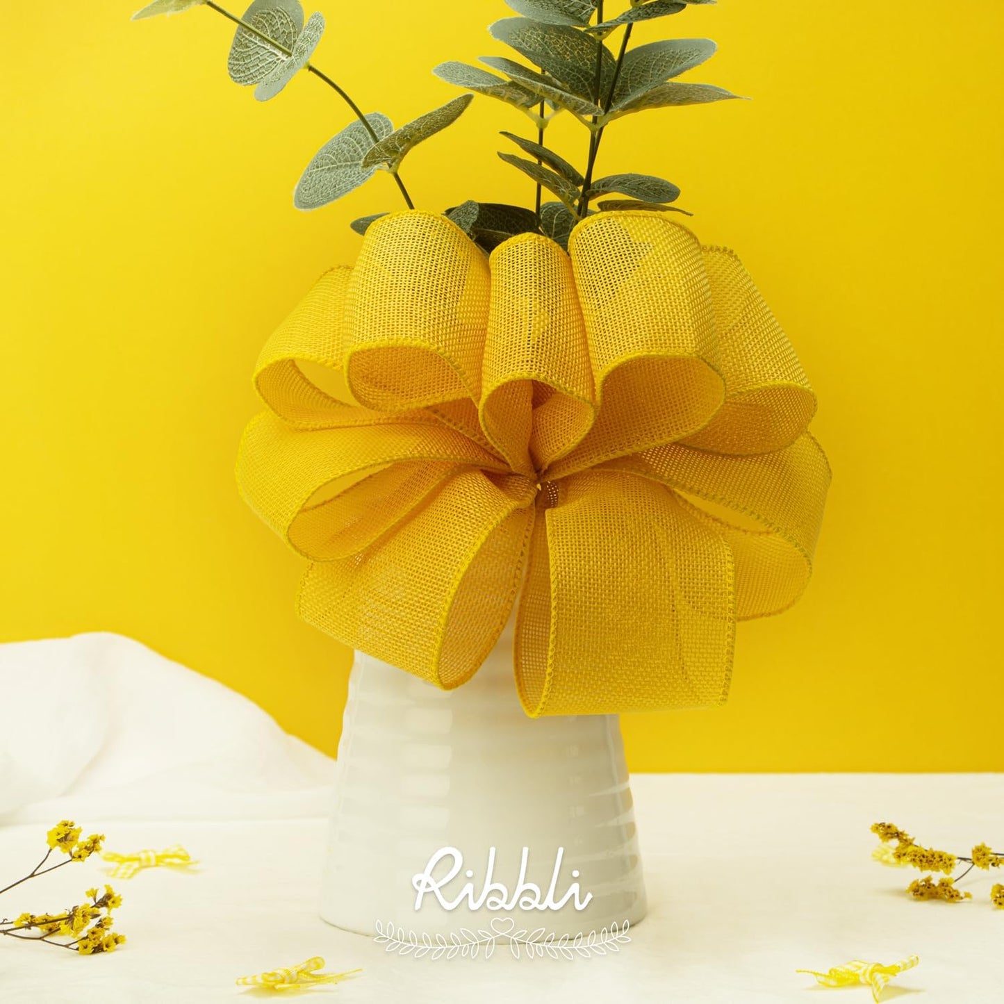 Ribbli Yellow Burlap Wired Ribbon, 2-1/2” Inch x Continuous 20 Yard, Wired Edge Ribbon for Wreaths,Big Bows,Tree Decoration,Outdoor Decoration