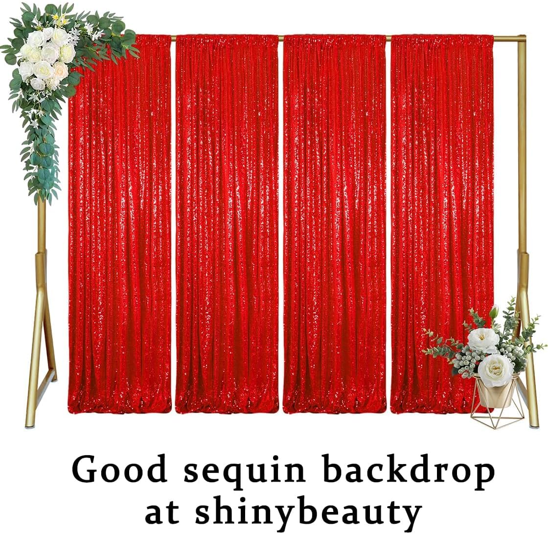 ShinyBeauty 4x10ft Red Sequin Backdrop Curtains | 16ft Glitter Wall Backdrop for Weddings, Parties, and Photography Backgrounds