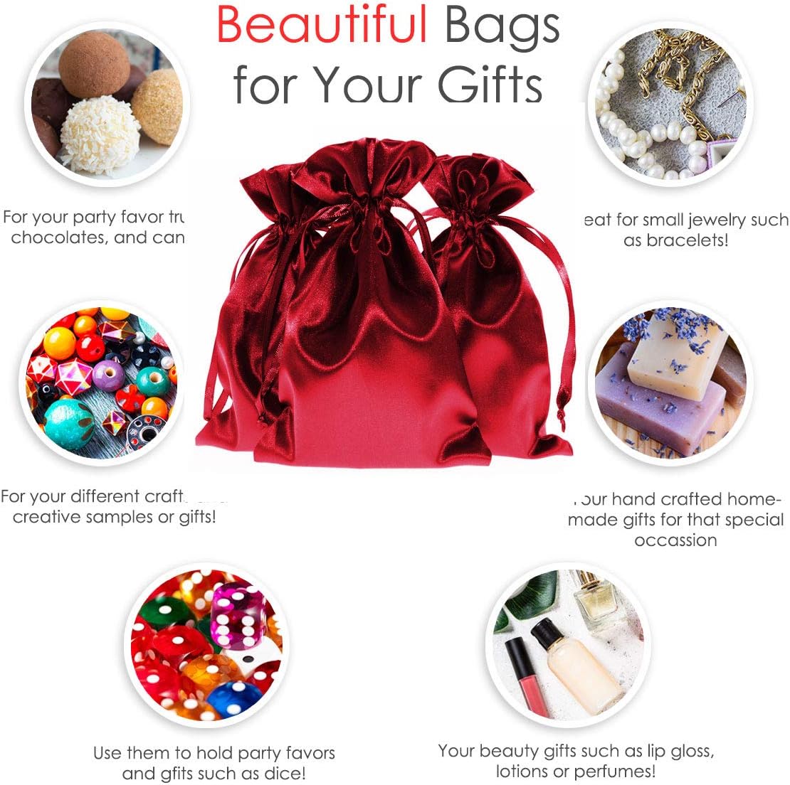 5" x 8" Wine Satin Gift Bags, Jewelry Bags, Wedding Favor Drawstring Bags Baby Shower Christmas Gift Bags 50 per Pack