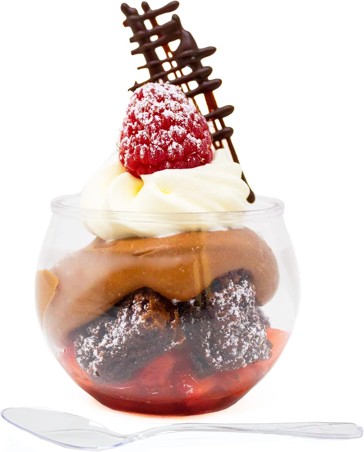 48 Pack 3 oz. Sphere Mini Dessert Cups With Spoons Parfait Professional-Grade Recyclable Clear Disposable Plastic Fishbowl for Parfait Desserts, Events, and Parties CMJJ