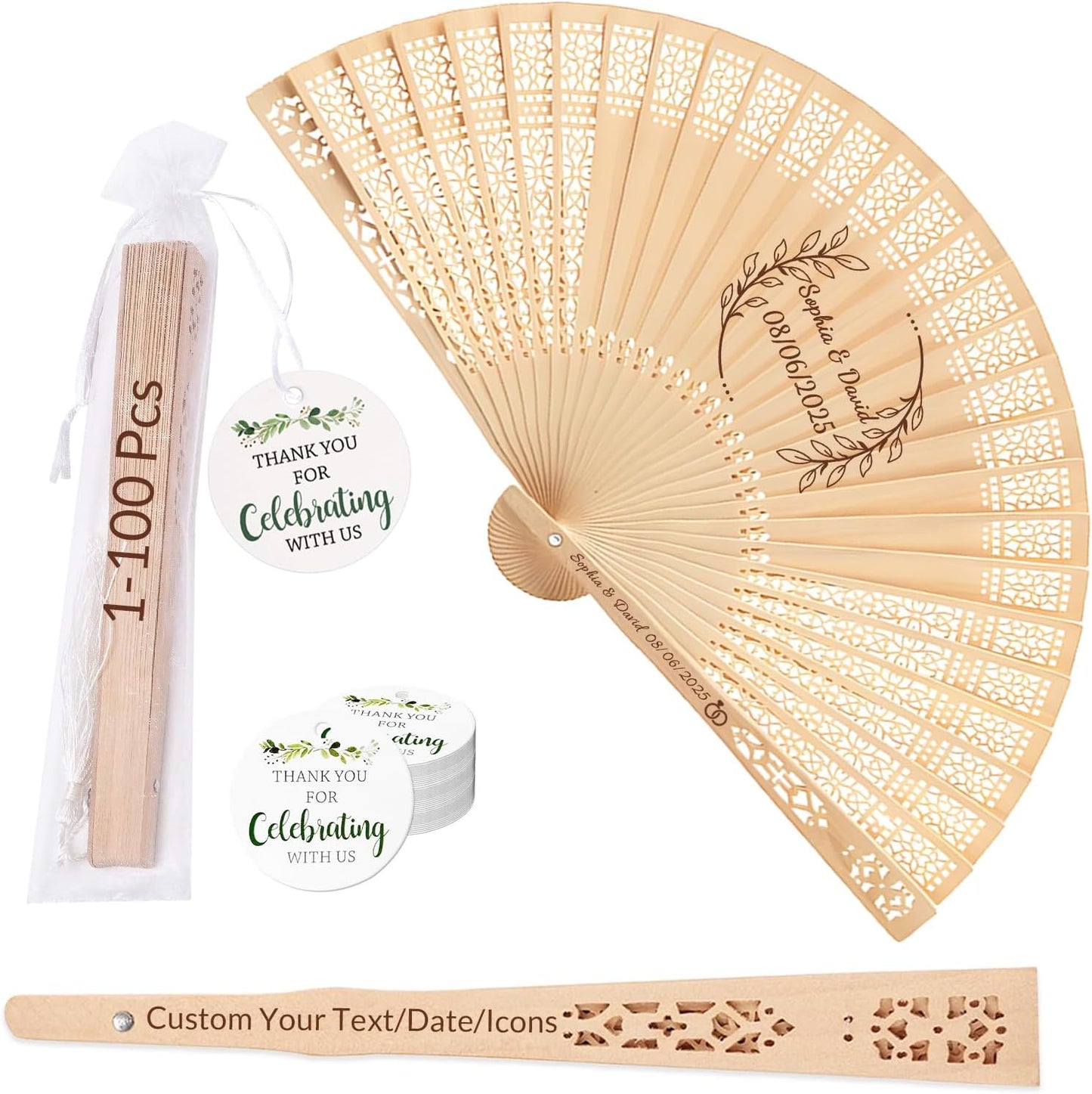 20Pcs Personalized Folding Hand Fans Custom Engraved Summer Wedding Fans,Personalized Wooden Fans Party Favor Bridal Shower Gifts for Guests