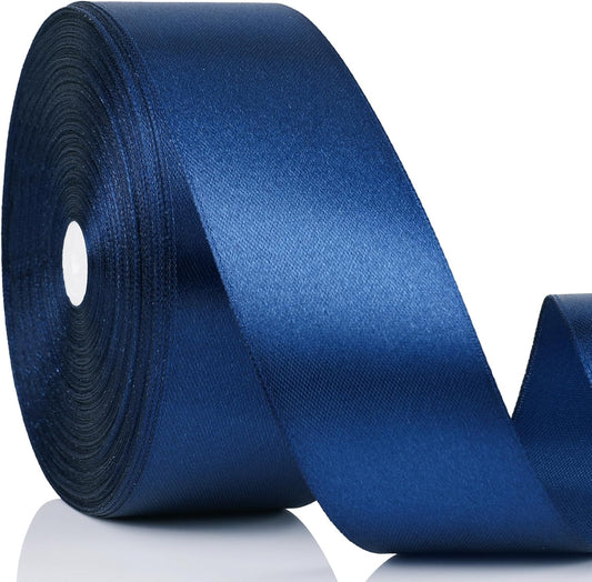 NESCCI 100 Yards Ribbon,1-1/2 Inch Dark Blue Satin Ribbon,Single Face Satin Ribbons, Perfect for Gift Wrapping,Wedding Decoration,Handmade Bows, Wrapping Bouquet, Halloween, Christmas
