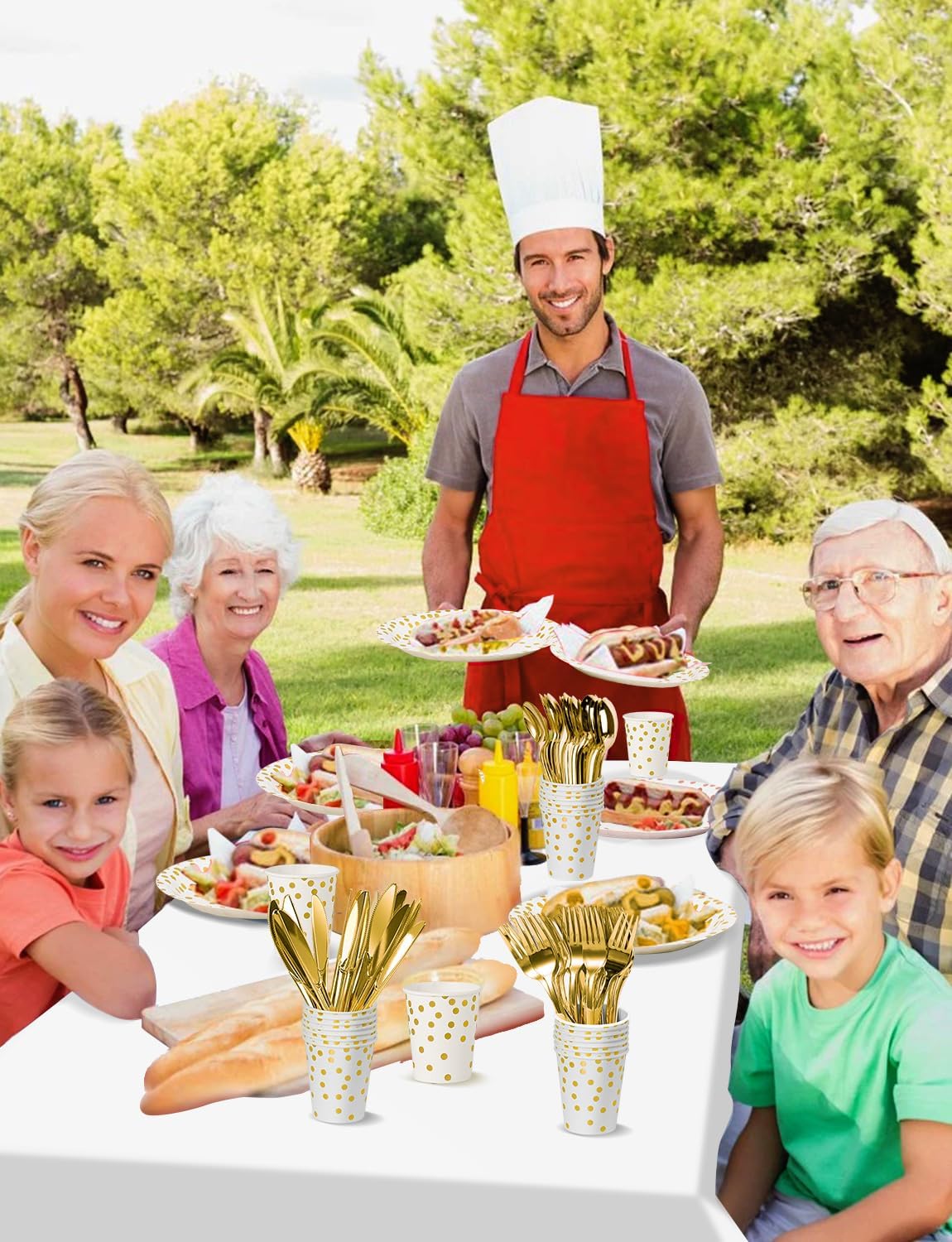 141 Pieces White Gold Party Supplies, Party Dinnerware Sets Include Paper Plates Napkins Cups Silverware, for Wedding Bridal Shower Engagement Birthday Parties Decoration -20 Serves