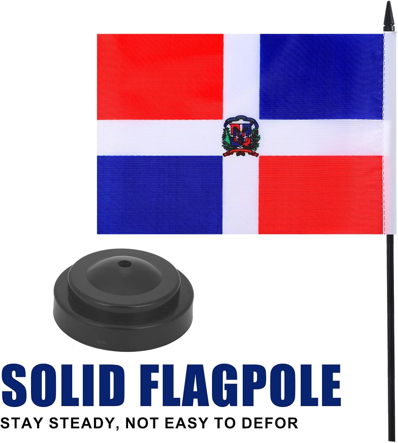 Dominican Republic Desk Flag 12" Solid Pole Deluxe Set Dominican Republic Flags Banner Mini Small Dominican Office Table Flags with Black Stand Base Desktop Decorations(2Pack)