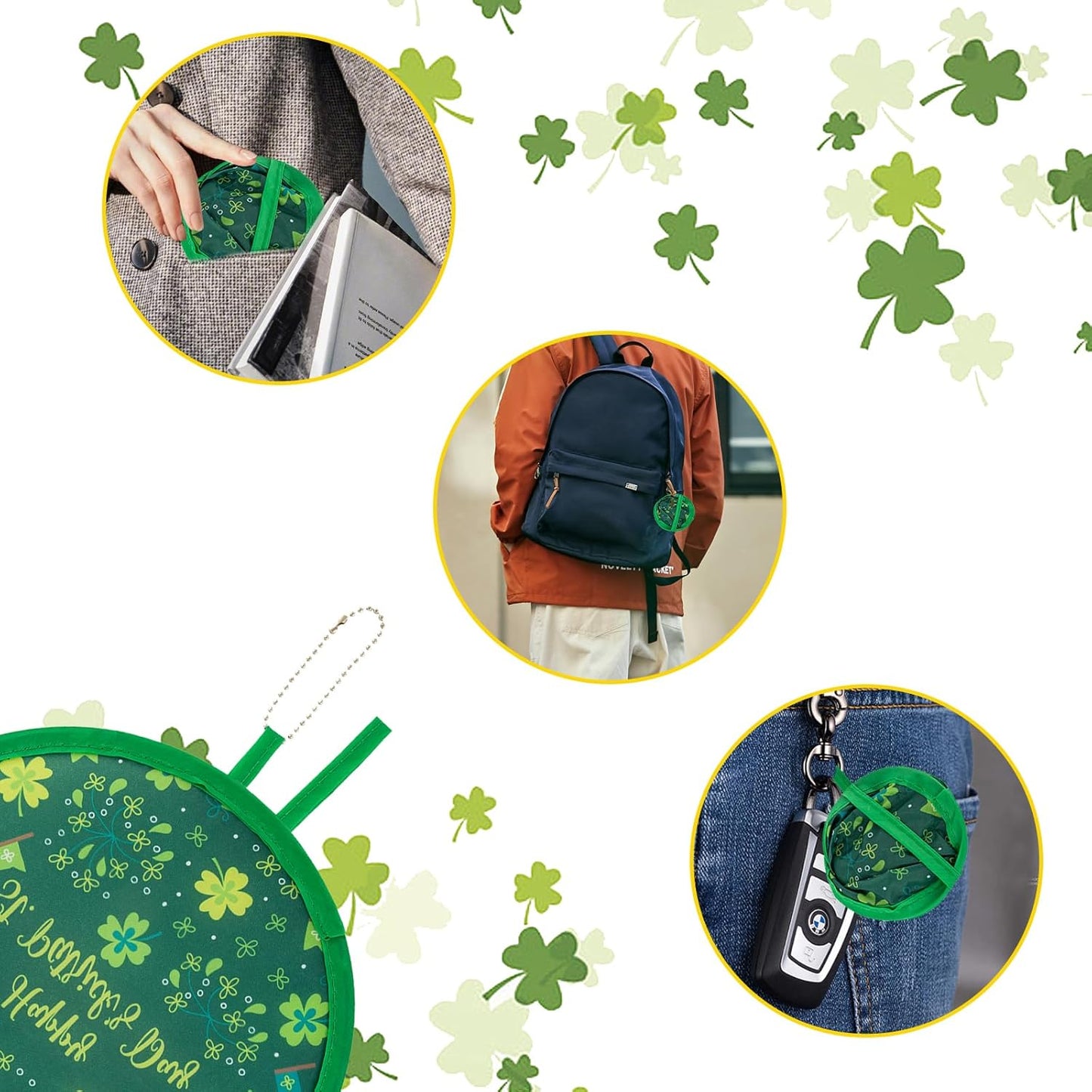 4 Styles St. Patrick's Day Round Foldable Hand Fan Foldable Fan Handheld Compact Cooling Fans,Round Folding Fan for Outdoor Games,Holiday Decoration,Festival,Party Favors,Travel,Events