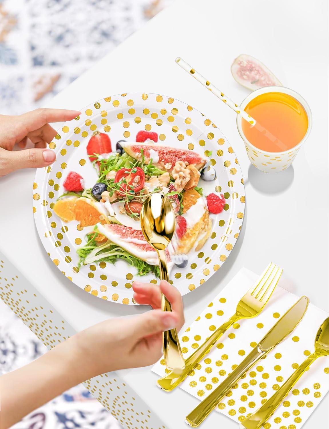 141 Pieces White Gold Party Supplies, Party Dinnerware Sets Include Paper Plates Napkins Cups Silverware, for Wedding Bridal Shower Engagement Birthday Parties Decoration -20 Serves