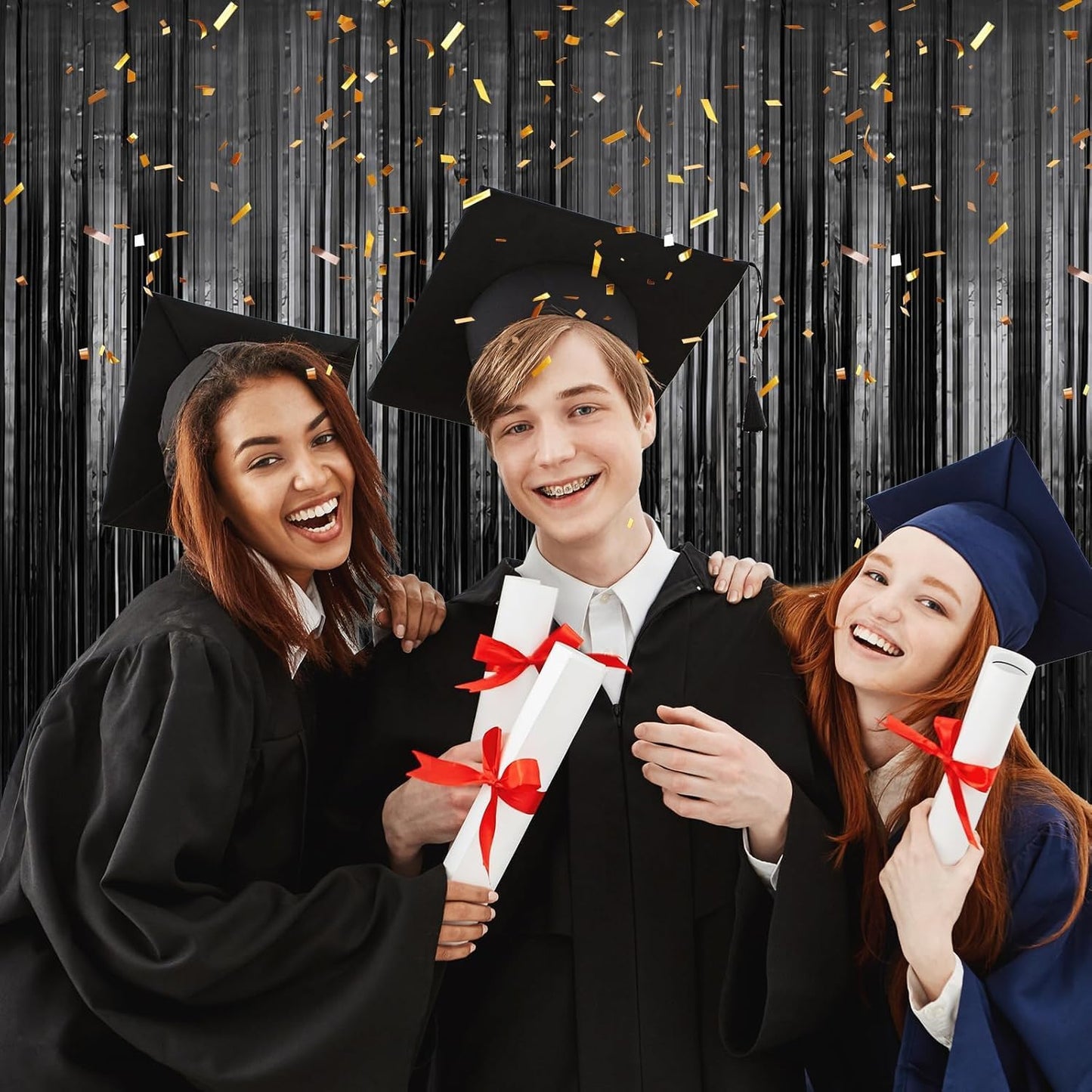 6 Pack Black Foil Fringe Curtains Streamers Party Decorations 3.3 x 8.2 ft, Black Tinsel Curtain Fringe Backdrop for Parties, Door Fringe Birthday Streamers, Photo Booth Backdrops, Party Decor