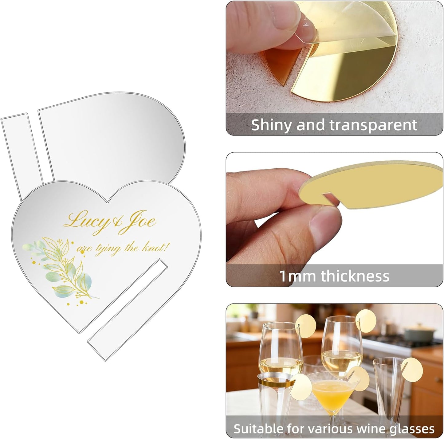 100 Pcs Wine Glass Name Tags, Personalized Wedding Drink Tags Reusable Circle Acrylic Labels Rim of Glass, Drink Markers to Write for Wedding Engagement Birthday Party Decorations
