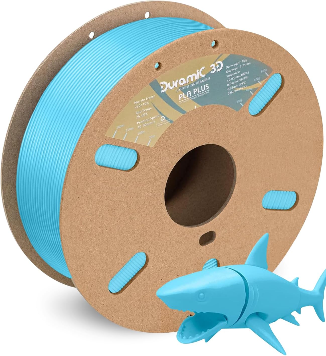 DURAMIC 3D PLA+ Filament 1.75mm 1Kg Light Blue, PLA Plus Filament 1Kg Spool(2.2lbs) Tougher and Stronger, Dimensional Accuracy Probability +/- 0.02mm