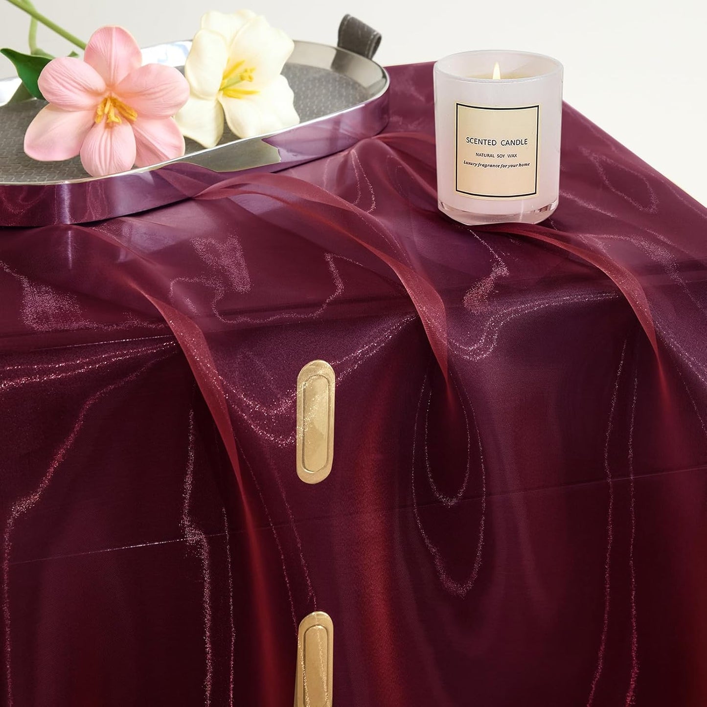 P Pothuiny Sheer Organza Fabric by The Yard, 3 Yards x 60 Inch Wide Bridal Burgundy Organza Tulle Fabric Roll Shiny Gauze Fashion Dress Sewing Craft for Wedding Party Decorations Backdrop