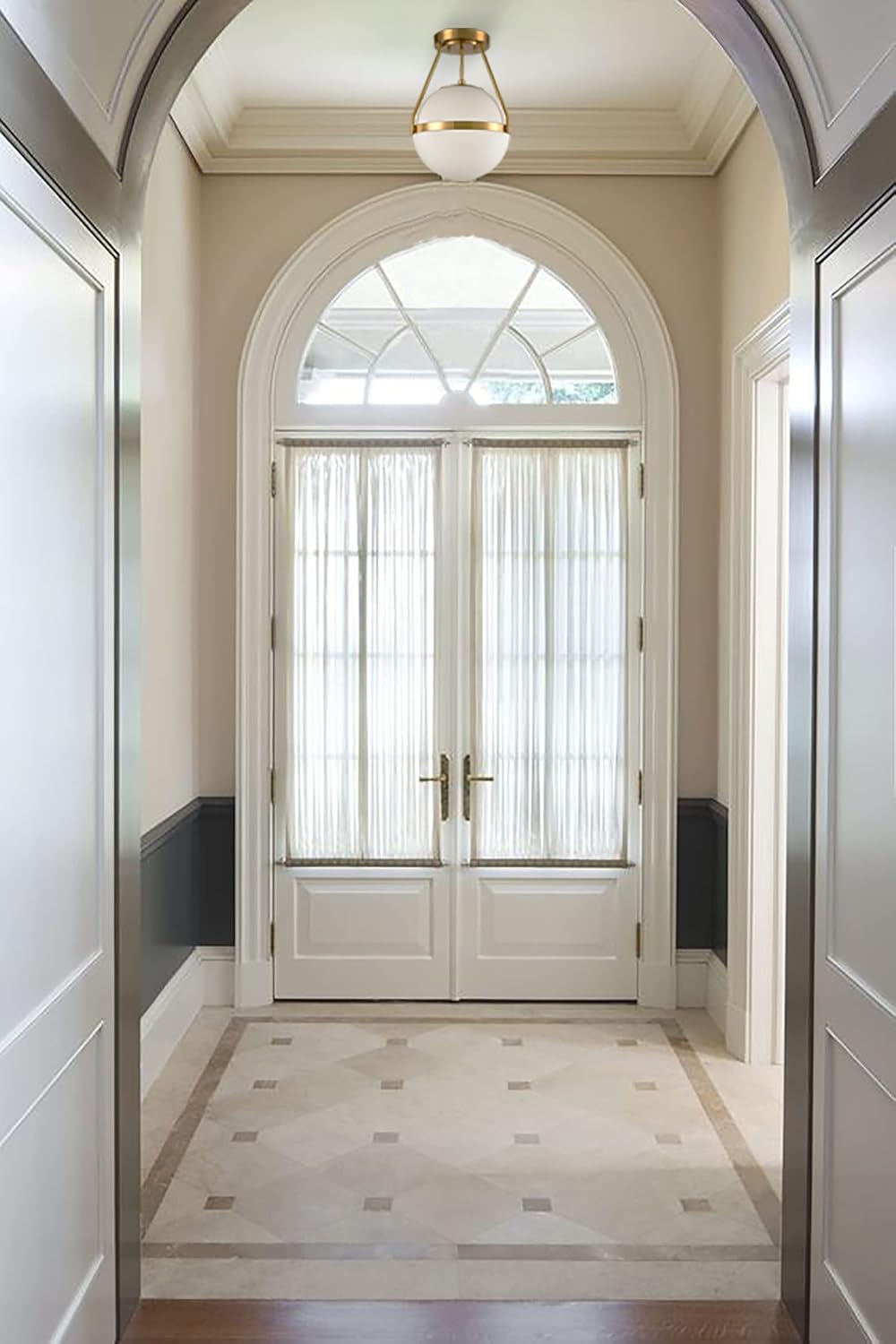 HOLKIRT Mid Century Modern Globe Semi Flush Mount Ceiling Light Fixture,White Opal with Brass Finish,Living/Dinning Room