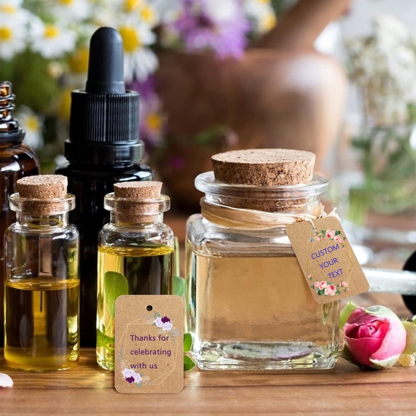 Custom Gift Tag, Personalized Favor Label, Kraft Wrapping Decoration, Wedding Supplies Birthday Party Craft, Thick Paper Hang Card with String (Rectangle Shape 2)