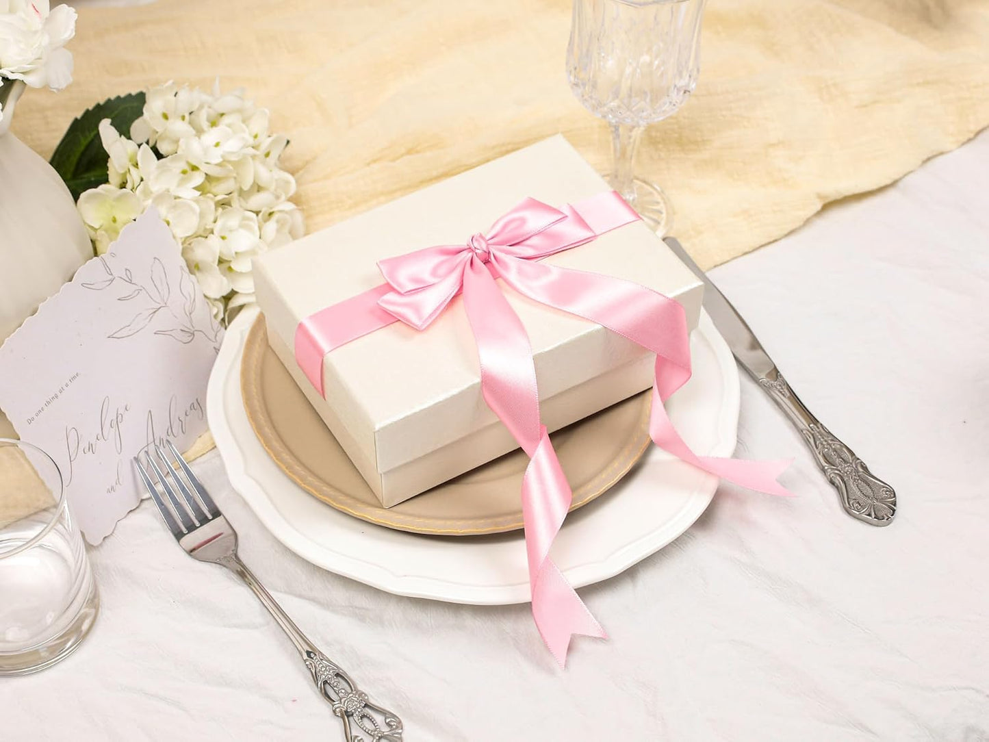 Rose Pink Satin Ribbon 1 inch X Continuous 50 Yards, Single Face Polyester Ribbon Perfect for Gift Wrapping, Flower Bouquet, Wedding Decor, Crafts, Bow Making, Sewing and More