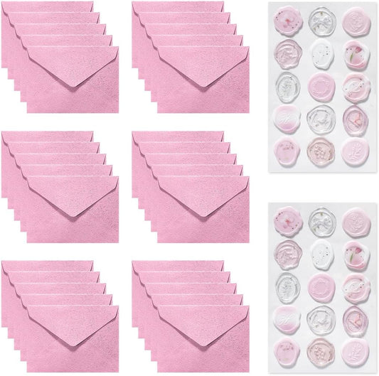 30 Pieces A6 Envelopes with 30 Seal Stickers, 6.32 x 4.45 inch Envelopes for 4 x 6 Wedding Invitation Cards, Greeting Cards, Graduation, Birthday Party Invitations, Pink.