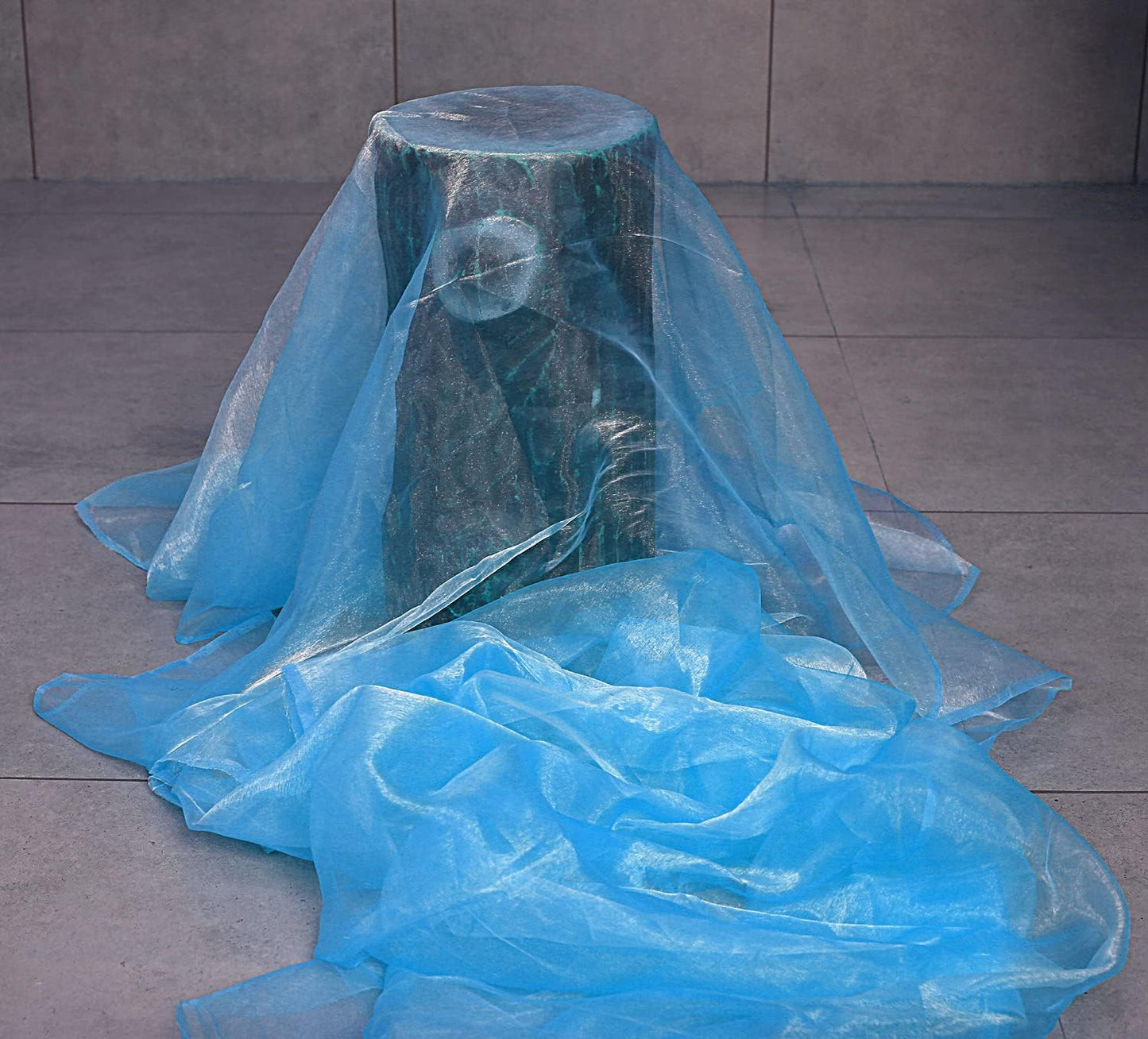 VDS Blue Organza Fabric, 15 Yards Continuous, 45” Wide, Wedding Party Decoration Iridescent Crystal Sheer Shiny Organza Tulle Bridal Dress DIY Crafts Costume Sewing Backdrop Arch Cloth