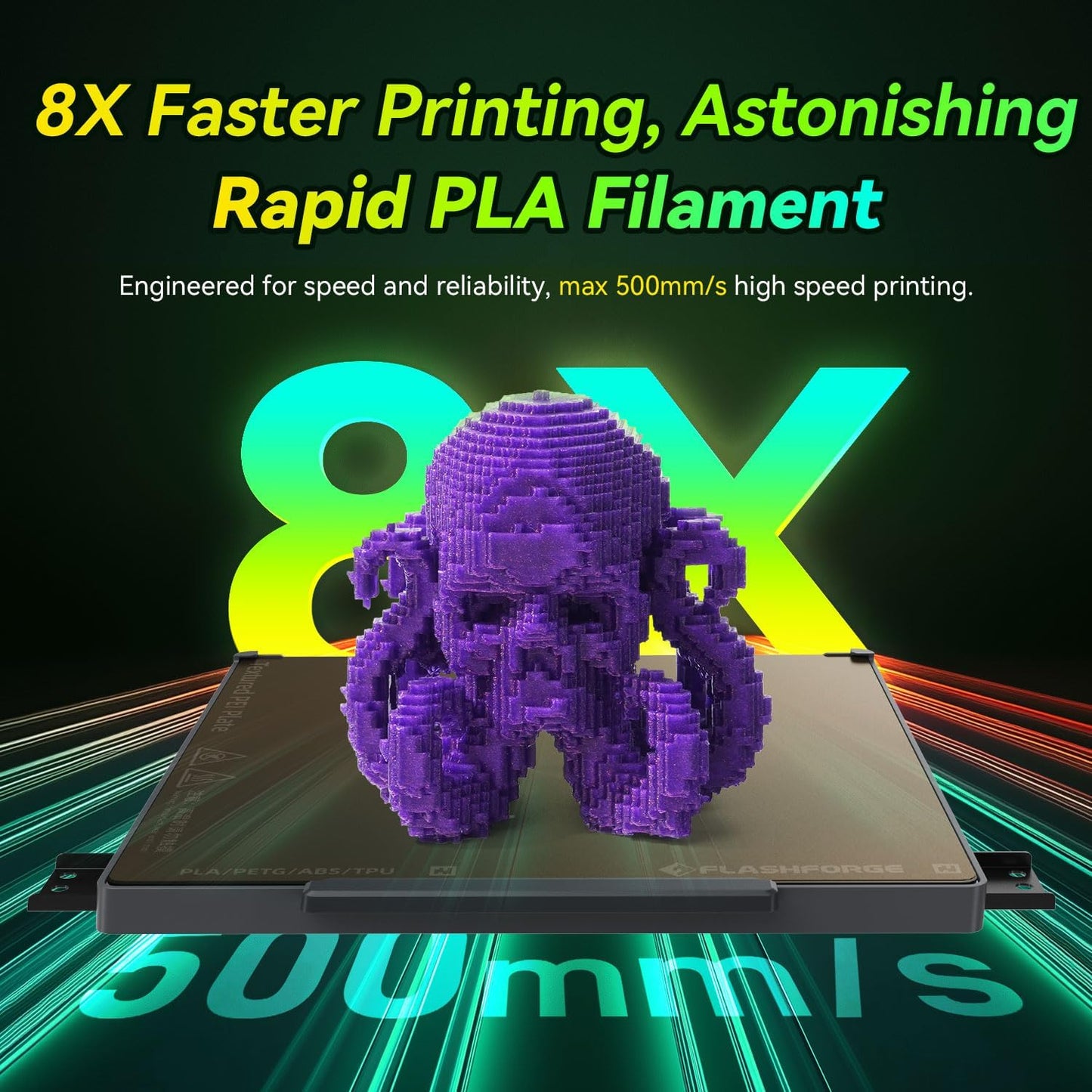 FLASHFORGE Xmas Series Rapid PLA Filament Aurora Purple, High Flow Speedy 3D Printer Filament Max 500mm/s High-Speed Printing, Radiated Unparalleled Brilliance, Twinkling and Ultra-Smooth Finish
