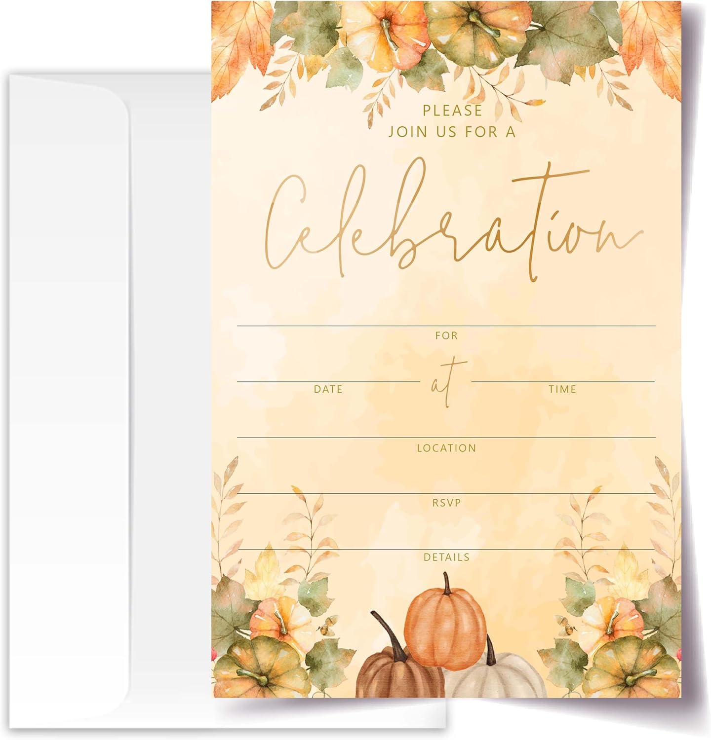 Join Us For A Celebration - Autumn Invitation Cards with Envelopes Pack of 20 (4"x6") - Pumpkin Leaf Autumn Themed Invitations for Baby Shower, Wedding, Bridal Shower, Baptism, etc.(153)