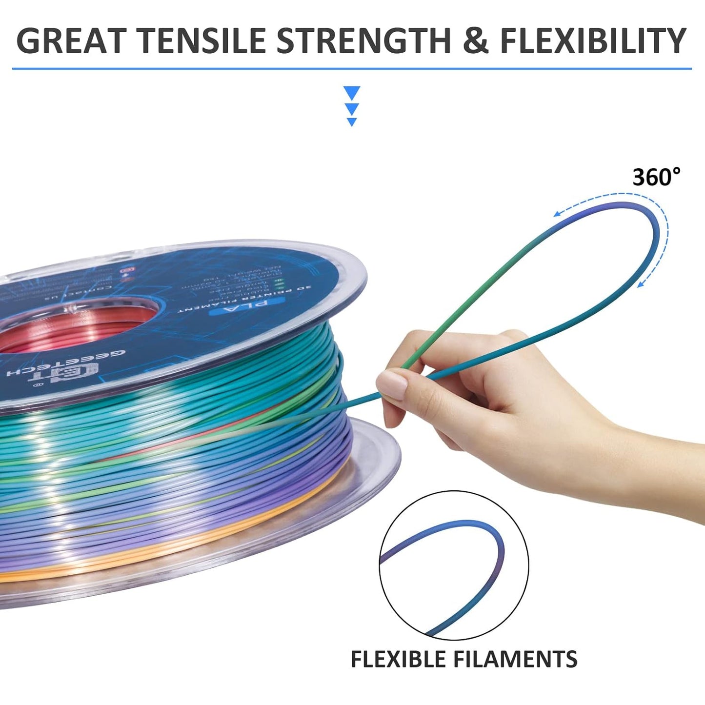 Geeetech Silk Rainbow PLA Filament 1.75mm, 3D Printer Multicolor Filament, Color Changing Filament 1kg (2.2lbs) 1 Spool, Dimensional Accuracy +/- 0.02 mm