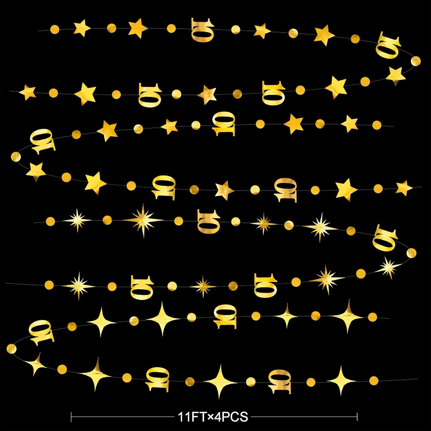 Gold 10th Birthday Decorations Number 10 Circle Dot Twinkle Star Garland Metallic Hanging Streamer Banner Backdrop for Girls Boys Double Digits Ten Year Old Birthday 10th Anniversary Party Supplies