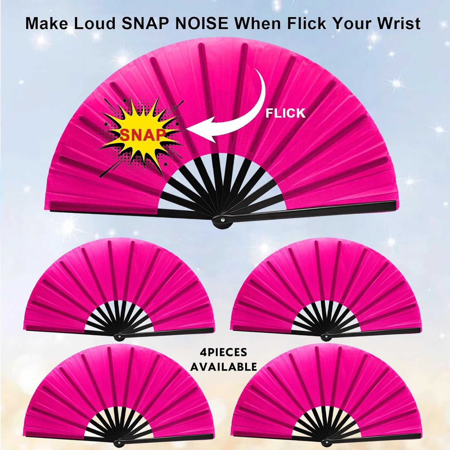 13inch Large Rave Fan Popping Clacking Fans for Line Dancing,Hand Fans for Women Foldable,Boots on The Ground Fan,Portable for Outdoor,Wedding,Party,Decoration (4pcs Pink)