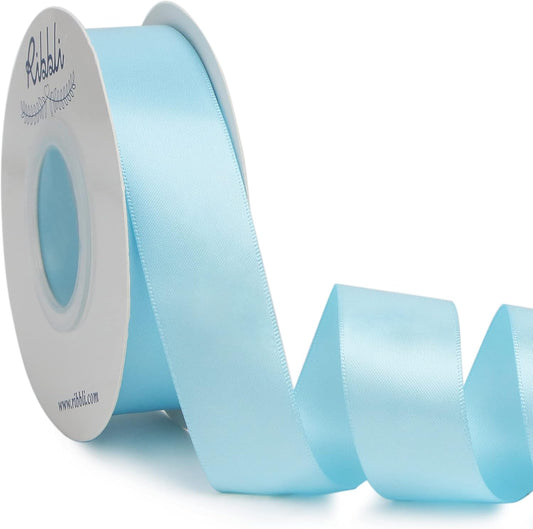 Ribbli Light Blue Double Faced Satin Ribbon,1” x Continuous 25 Yards,Use for Bows Bouquet,Gift Wrapping,Baby Shower,Floral Arrangement