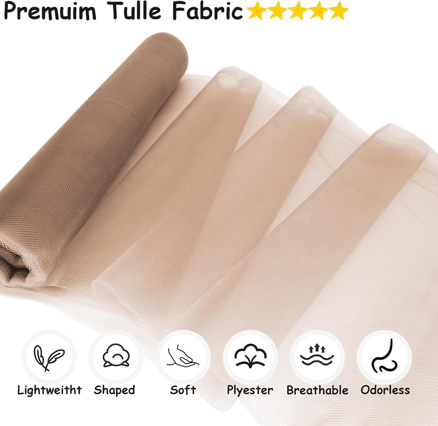 Chestnut Tulle Fabric Rolls, 54 Inch by 10 Yards (30 ft) Tulle Ribbon for Wedding Party Decoration Sheer Fabric Spool Bolt, Ceiling Decor, Tutu Skirt, Christmas Gift Wrapping, Soft & Drape (Chestnut)
