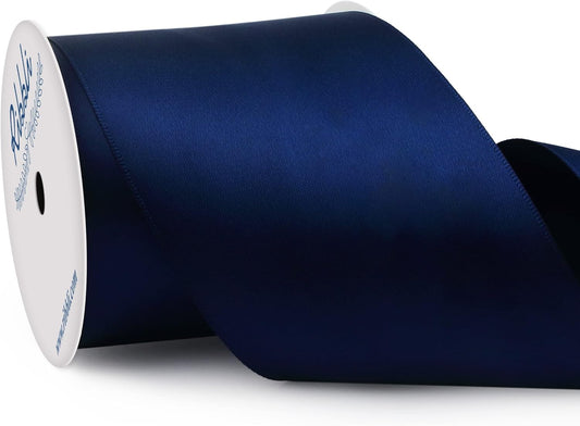 Ribbli Navy Double Faced Satin Ribbon, 3” x Continuous 10 Yards,Use for Bows Bouquet,Gift Wrapping,Floral Arrangement,Wedding Decoration