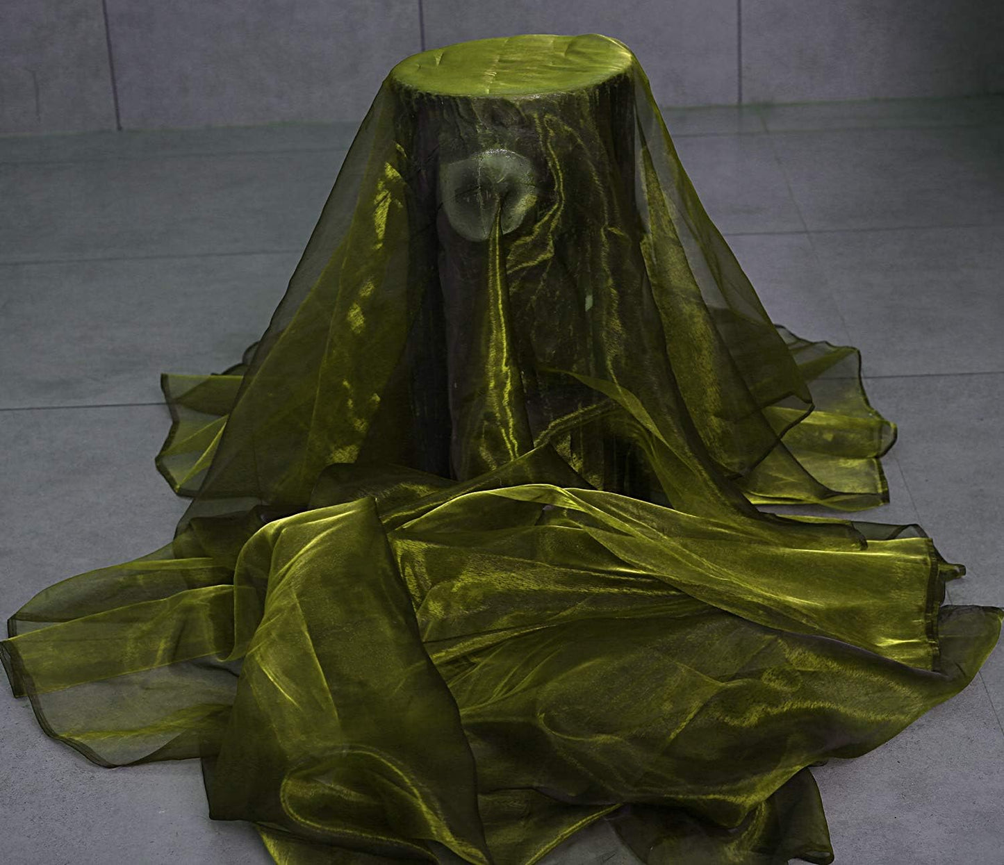 VDS Olive Green Organza Fabric, 50 Yards Continuous, 45” Wide, Wedding Party Decoration Iridescent Crystal Sheer Shiny Organza Tulle Bridal Dress DIY Crafts Costume Sewing Backdrop Arch Cloth