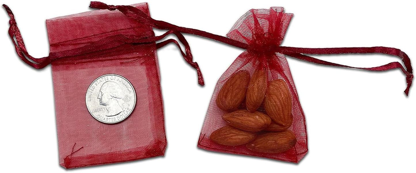 TheDisplayGuys 48-Pack 2" x 2-3/4" Maroon Sheer Organza Gift Bags with Drawstring, Jewelry Candy Treat Wedding Party Favors Mesh Pouch