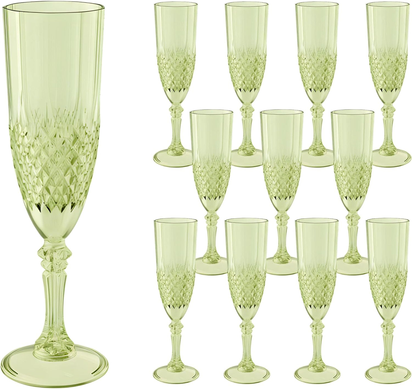 Plastic Champagne Flutes, 12PCS Green Wine Glasses Goblets Cups Reusable Flute, for Weddings Bachelor Parties Toasting and Events(12, Green)