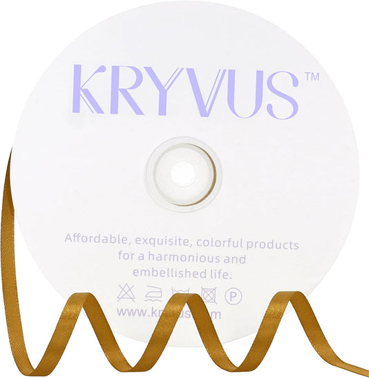 Gold Satin Ribbon 1/4 inch X Continuous 100 Yards, Single Face Polyester Ribbon Perfect for Gift Wrapping, Flower Bouquet, Wedding Decor, Crafts, Bow Making, Sewing and More