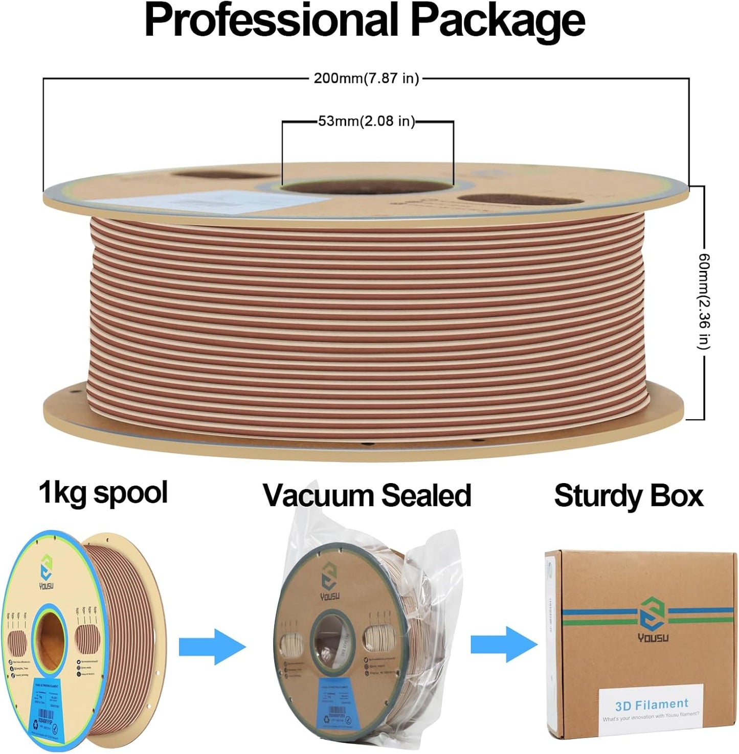 YOUSU Wood PLA Filament 1.75mm 1KG,Multicolor 3D Printer Filament,Real Wood Fibers Added 3D Printing Filament,Fits for Most FDM 3D Printers,Maple