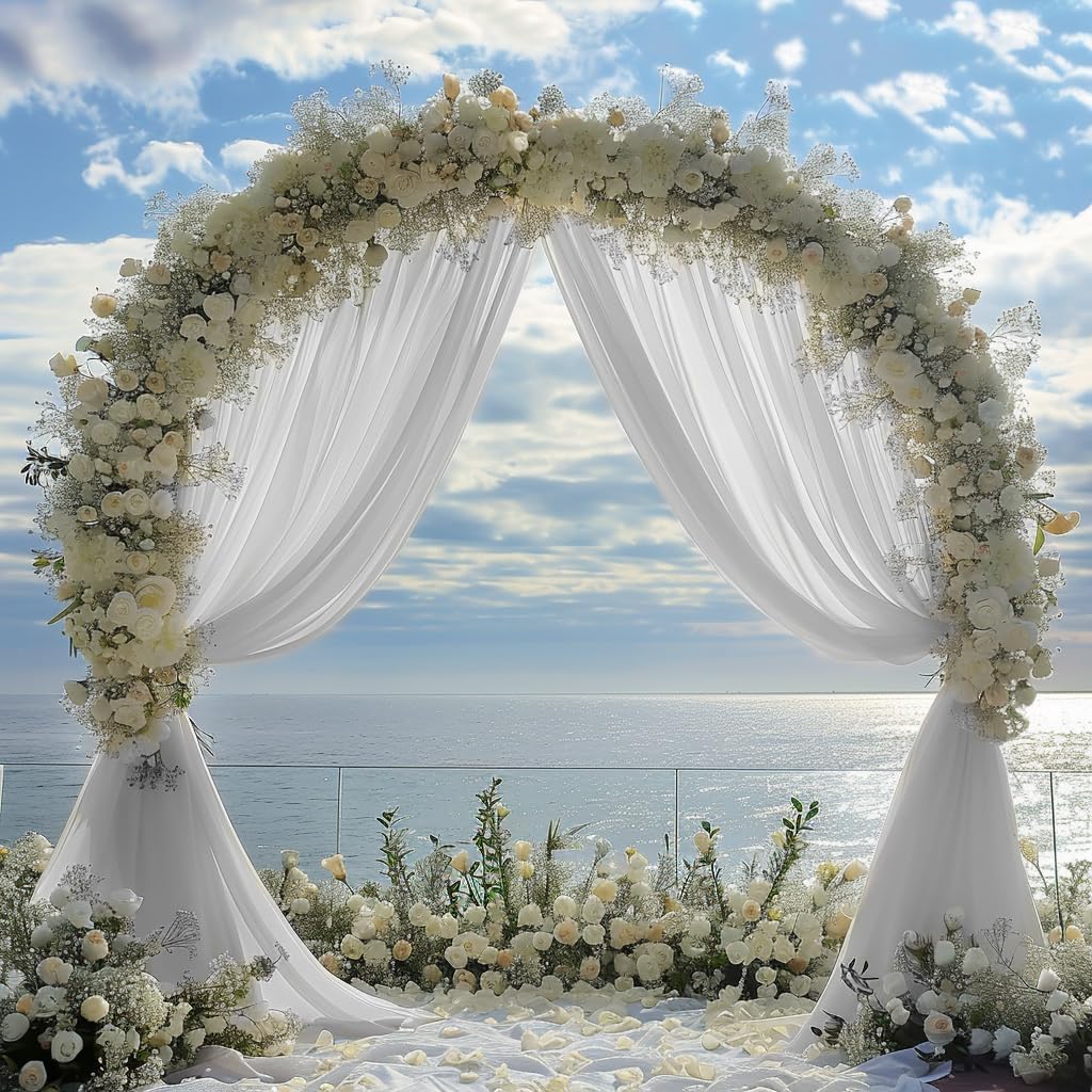 Wedding Arch Draping Fabric 1 Panel 28.7" x 20FT White Sheer Chiffon Backdrop Drapes for Wedding Ceremony Birthday Party Bridal Shower Outdoor Decoration