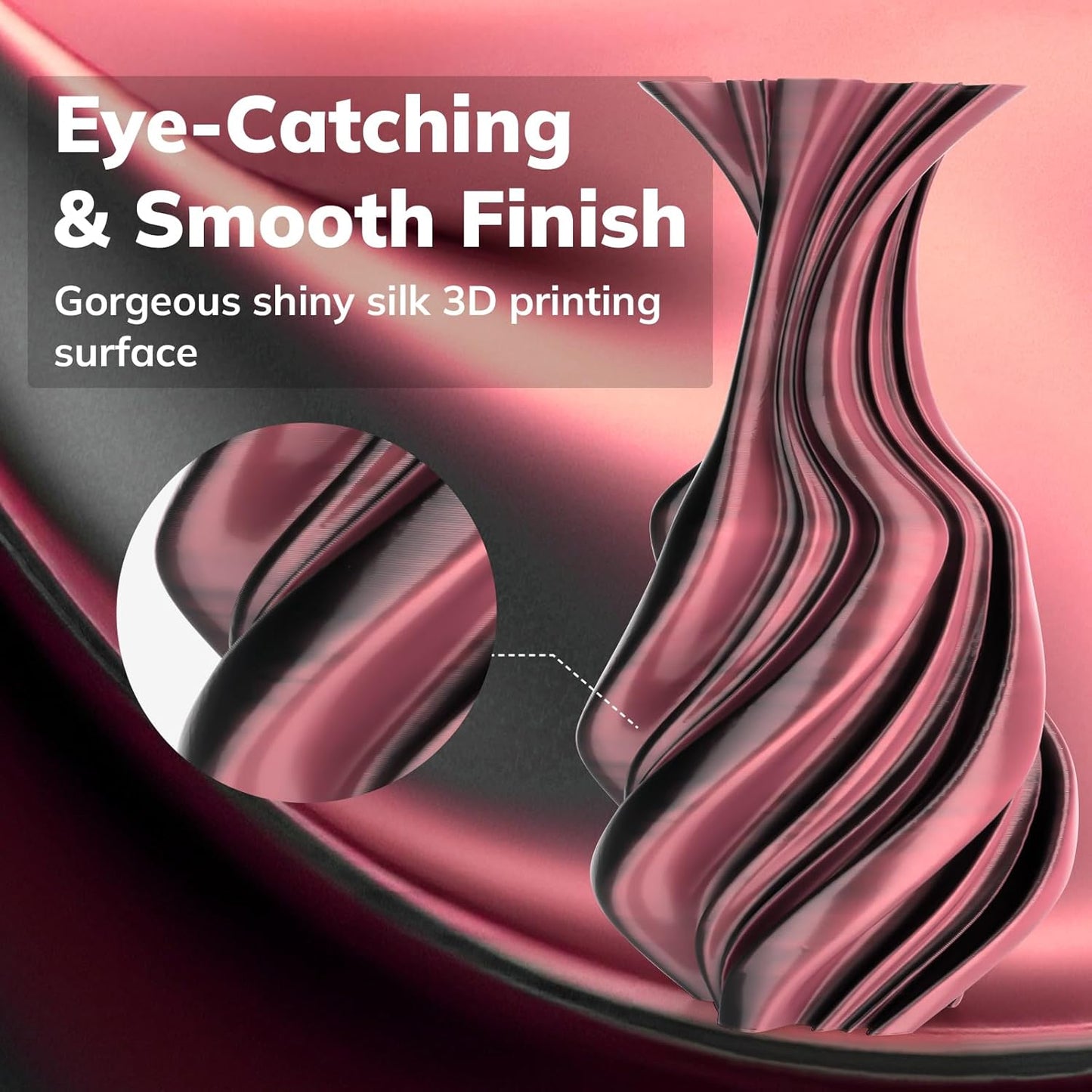 AMOLEN Silk PLA 3D Printer Filament, Dual Color Pink Black PLA 1.75mm, Shiny Color Change Filament 3D Printing PLA Filament for Most FDM 3D Printer, 1kg Spool(2.2lbs)