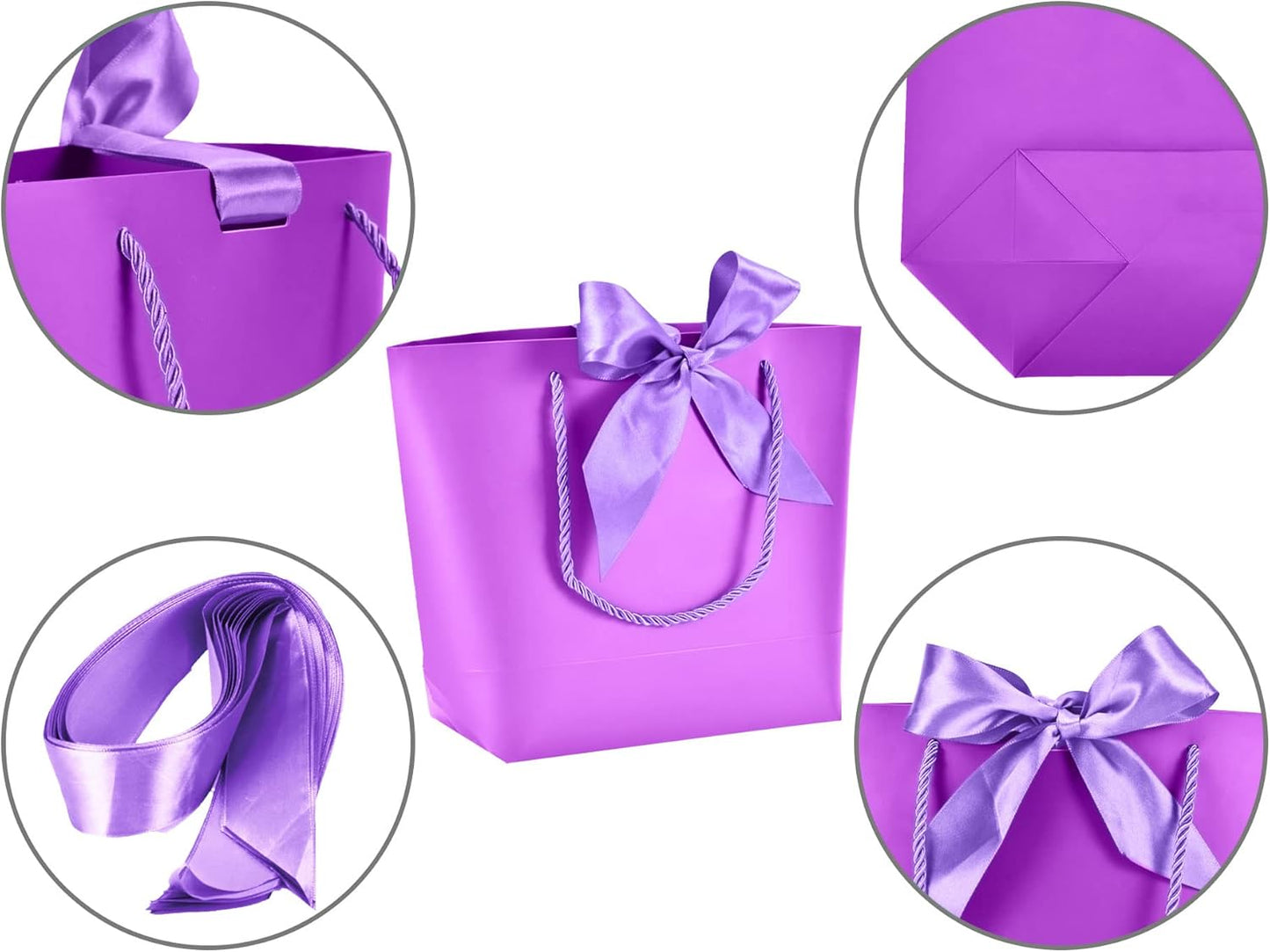 HUAPRINT Gift Bags with Handles,7.48×3.54×7.9 inches,Party Favor Bags with Bow Ribbon,12Pcs Purple Paper Bags for Birthday Wedding Bridesmaid Present Celebration Holiday