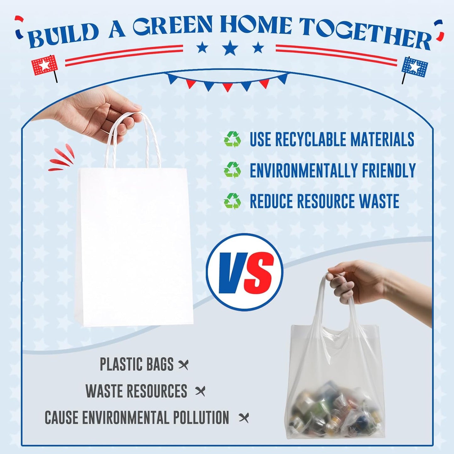 MESHA Gift Paper Bags 300 PACK 8x4.25x10.5'' White Medium Shopping Kraft Bags Bulk with HandlesReusable for Business Grocery Birthday Wedding Kids Party Favors(Made in USA)