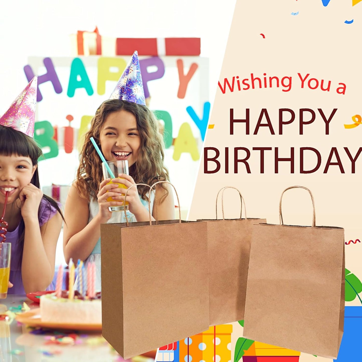 BAG BOX 80Pack Brown Paper Bags, Kraft Paper Shopping Bag with Handles Bulk for Birthday Party Favors Grocery Retail Shopping Business Goody Craft Bags Cub (Brown 80 Count)