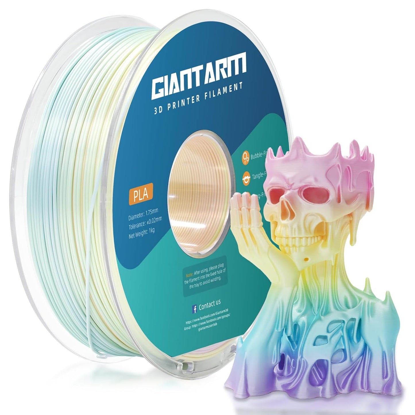GIANTARM 3D Printer Filament Silk PLA,1.75mm Gradient Rainbow PLA Color Changing Filament with Vacuum Packaging,1kg (2.2lbs) Spool,Dimensional Accuracy +/- 0.02 mm
