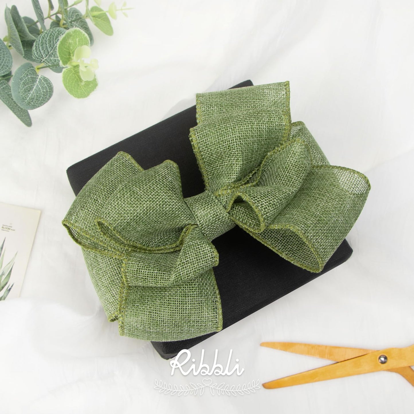 Ribbli Sage Green Burlap Wired Ribbon, 2-1/2” Inch x Continuous 20 Yard, Spring Moss Wired Ribbon for Wreaths,Big Bows,Tree Decoration,Outdoor Decoration