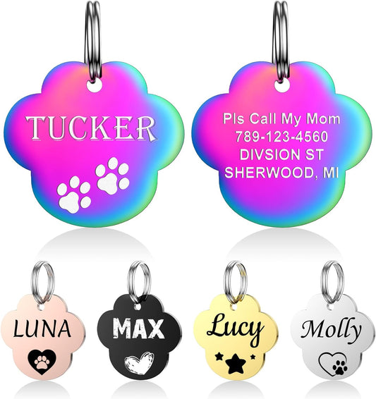 Dog Tags Engraved for Pets - YEHANTI Personalized Dog Tags with Lovely Icons, Durable Stainless Steel Pet ID Tags for Small Large Dogs Cats, Custom Dog Name Tags Engraved on Both Sides (Paw)