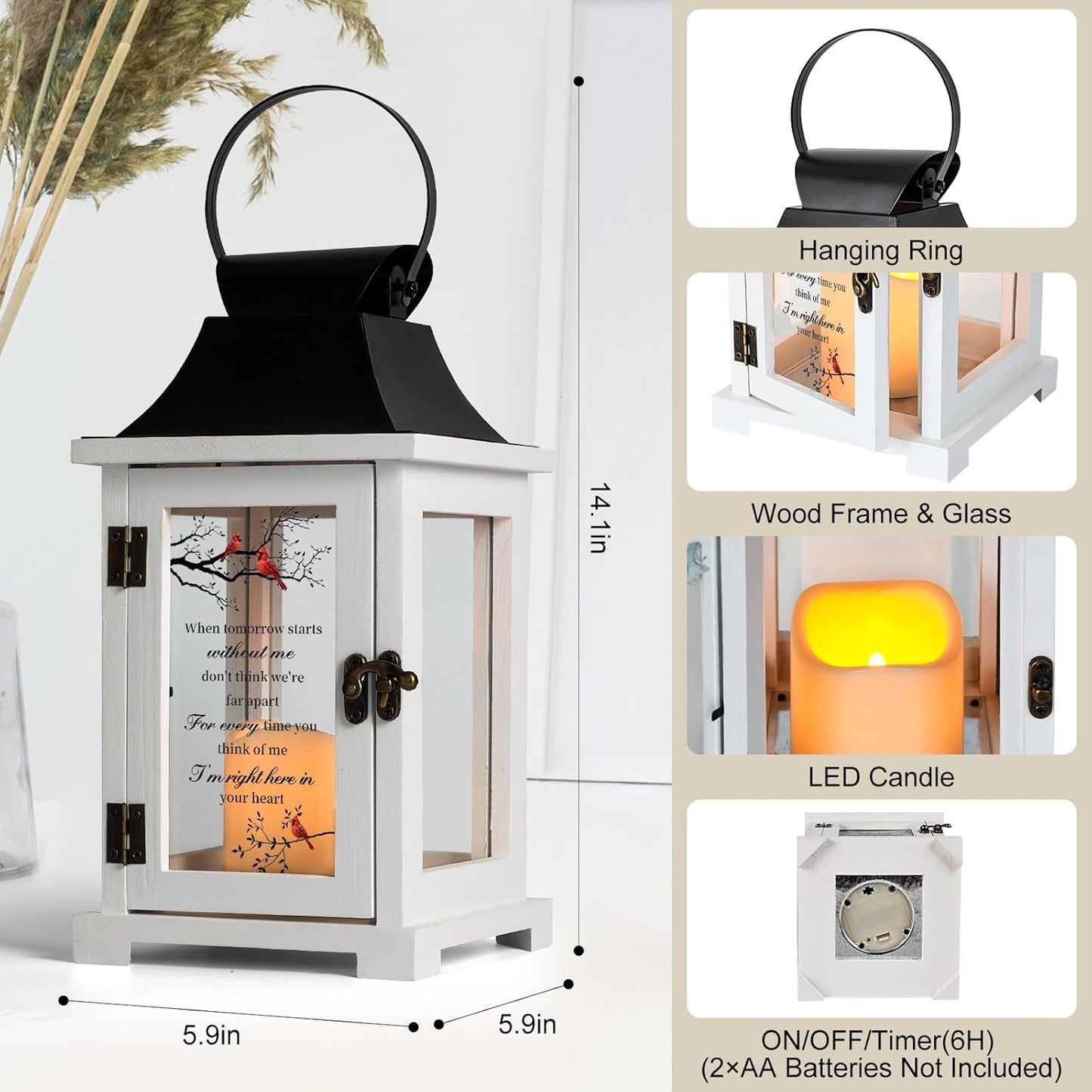 Memorial Lantern, Bereavement Sympathy Gifts for Loss of Loved One Mother Father, Bereavement Gifts Thoughtful Funeral Gifts in Memory of Loved One with LED Candle