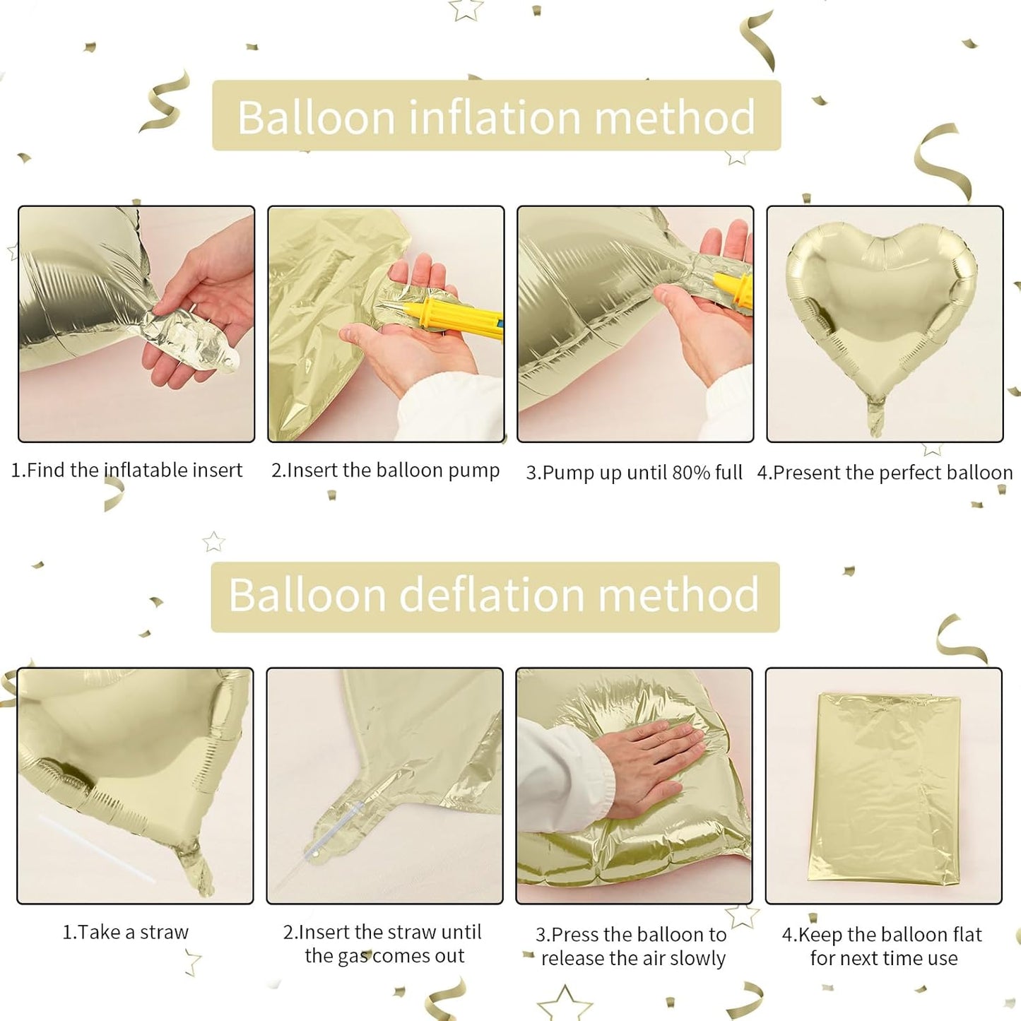 Pastel Gold Heart Balloons - 18 Inch Foil, 10 Pcs Love Balloons for Valentines Day, Birthday, Wedding, Bridal, Baby Shower Decorations