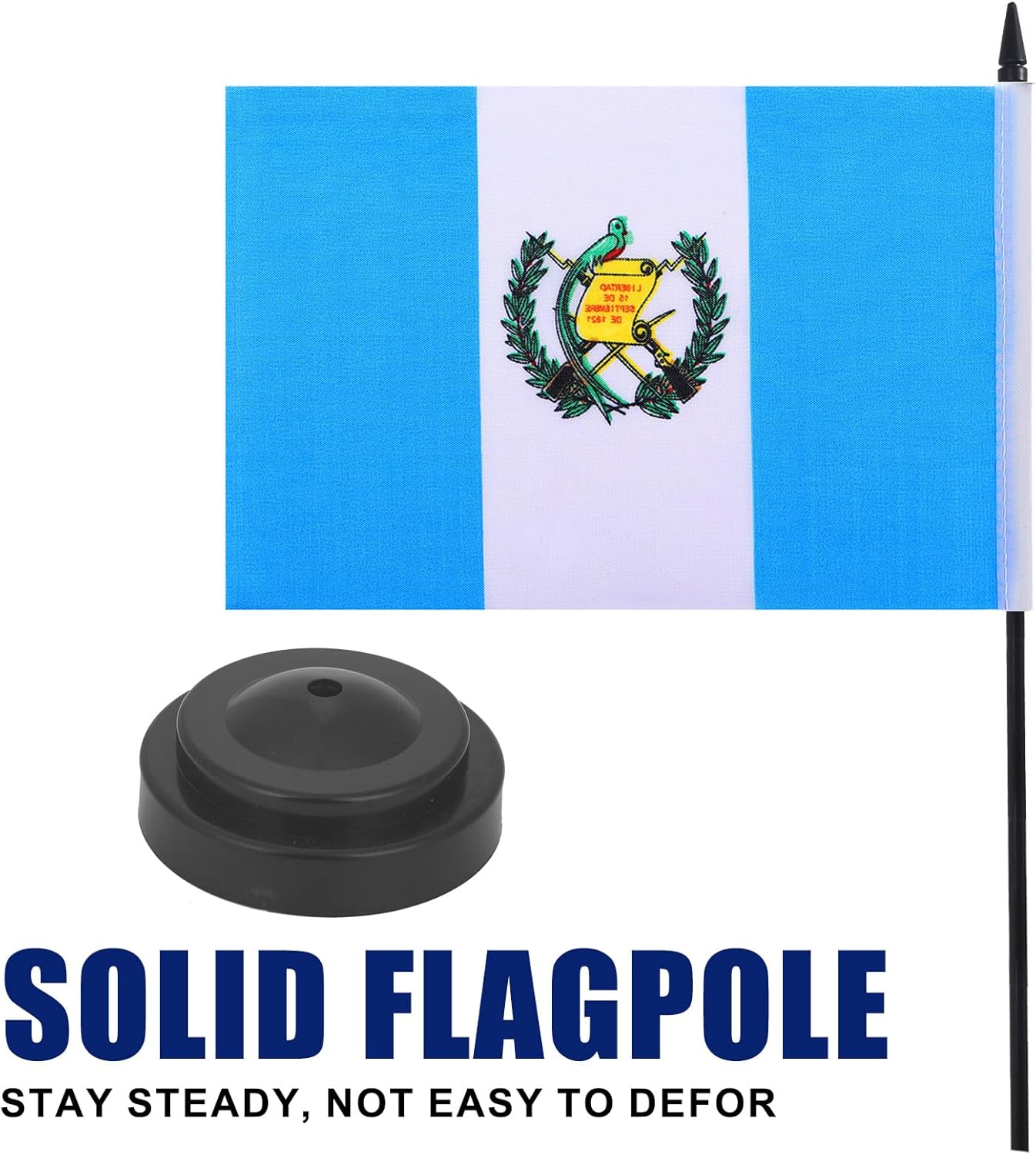 Guatemala Desk Flag 12" Solid Pole Deluxe Set Guatemalan Flags Banner Mini Small Guatemala Office Table Flags with Black Stand Base Desktop Decorations(2Pack)