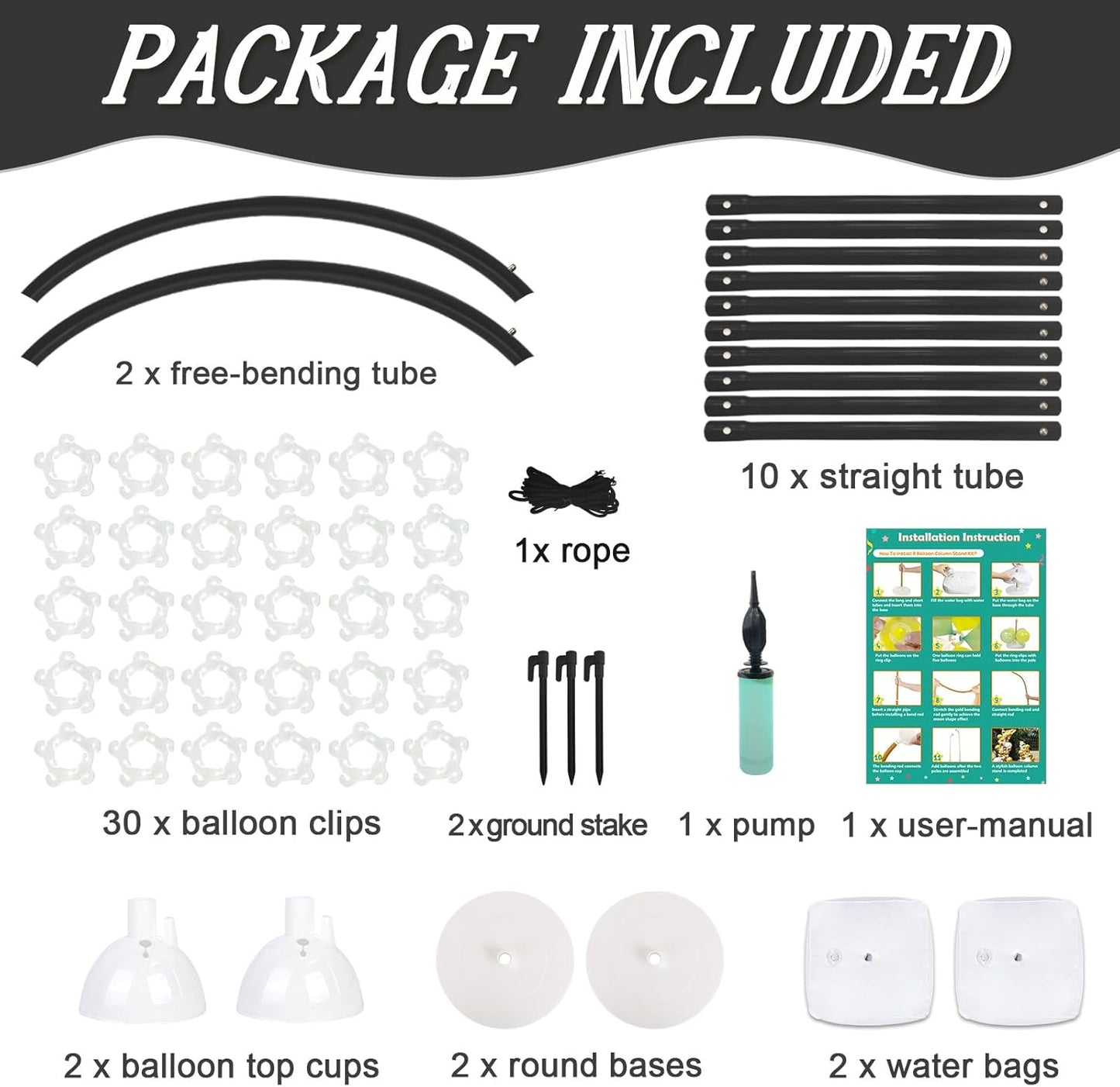 AerWo [Upgraded] Balloon Arch Kit Stand, 8.2ft+6ft Half Arch Balloon Stand with Base, Free Bending Top Balloon Arch Frame Curve for Floor, Perfect Birthday Wedding Halloween Decorations