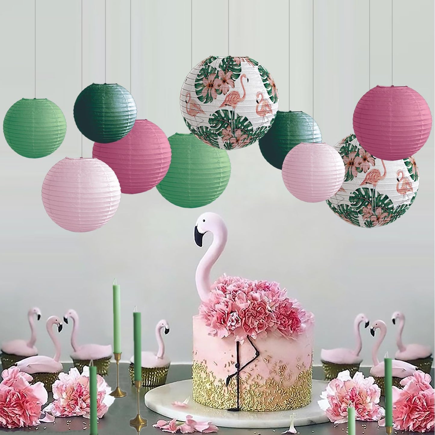 Jungle Tropical Flamingo Theme Bohemian Paper Lantern set10pcs for Birthdays Classrooms Baby Shower Party Decorations Hawaiian Luau Summer Beach Bachelorette Decor