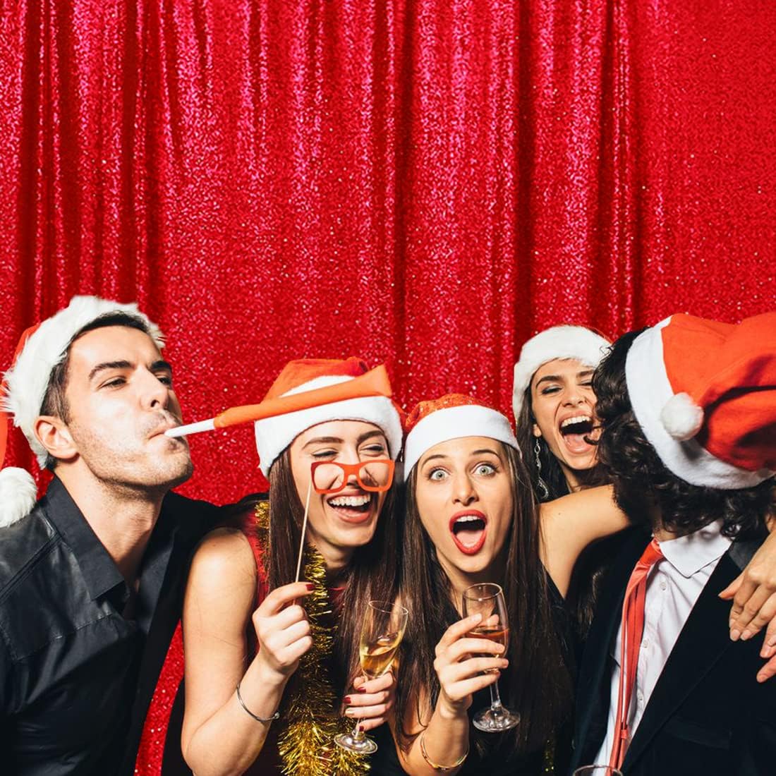 Poise3EHome 6FT x 8FT Red Sequin Photography Backdrop Curtain for Christmas Party Decoration