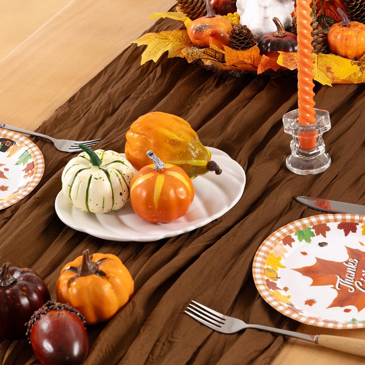 Brown Cheesecloth Table Runner Tan 6 Pack Fall Table Runners Boho Gauze 120 Inches Marron Cheese Cloth Fall Table Decorations for Thanksgiving Wedding Bridal Baby Shower Tea Party Decor