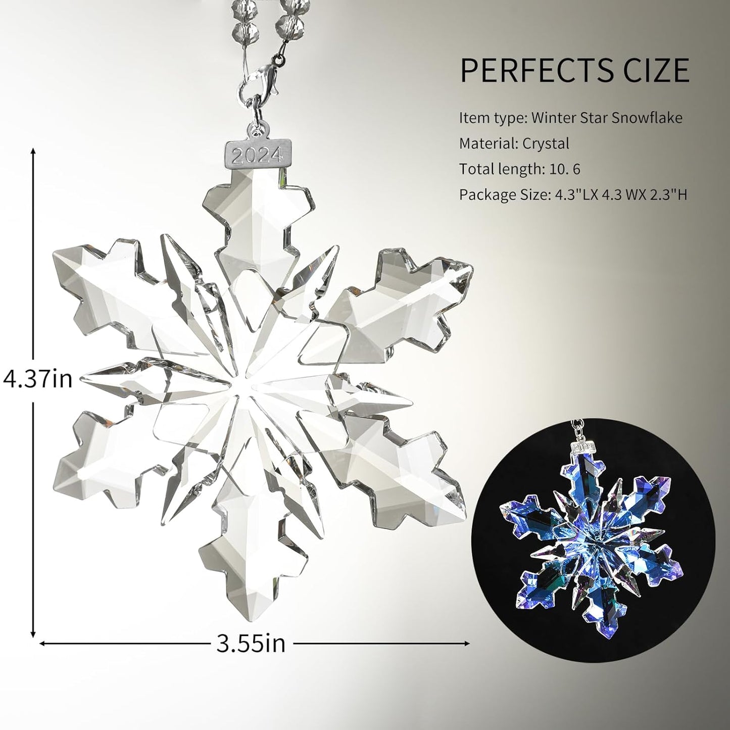 2024 Annual Edition Crystal Snowflake Ornament Christmas Ornament Home Decor Gift (Multicolour)